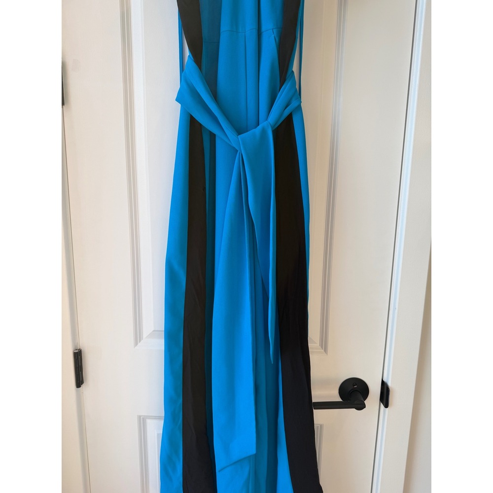 ME+EM Colorblock Halter Wide Leg Jumpsuit Minimalist Women Sz 6 Blue Black Chic - Picture 2 of 9